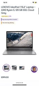 LENOVO IdeaPad 1 15.6" Laptop - AMD Ryzen 3, 128 GB SSD, Cloud Grey brand new - Afbeelding 1 van 5