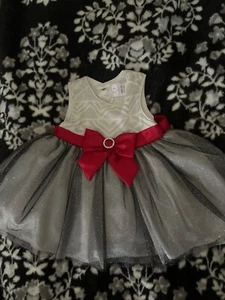 Youngland Baby Girls Black Lace Lined Dress Glitter Accents Floral Sz 12 Months - Picture 1 of 5