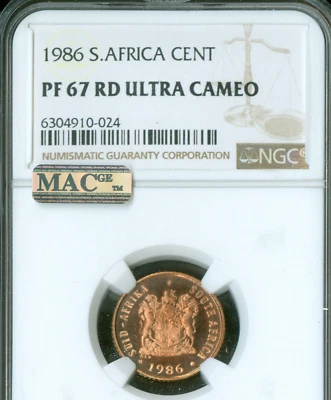 1986 SOUTH AFRICA CENT NGC PF67 RD UCAM & MAC SPOTLESS . - Image 1 of 2