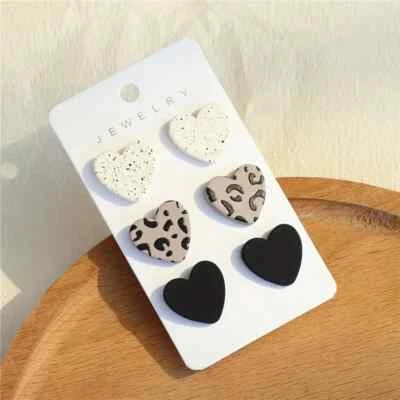 3 Pairs Set Heart Shape Design Cute Stud Earrings Acrylic Jewelry Exquisite Gift - Image 1 of 3