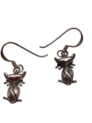 Sterling Silver 925 Kitten Cat Dangle Earrings - Image 1 of 4