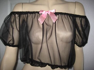 Nylon sheer Crop top Black Gypsy pink BANDEAU Off shoulder One size Adult - Picture 1 of 12