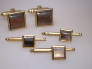 ELEGANT VINTAGE 1960'S ERA MOP CUFFLINKS & SHIRT STUDS HADLEY & CO. U.S.A.! - Picture 1 of 8