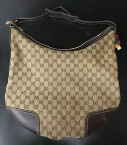 Authentic Vintage Gucci Beige Brown Canvas Hand Bag Purse - Picture 1 of 8