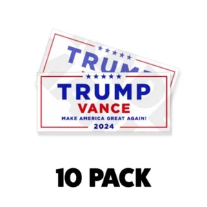 PACK DE 10 pegatinas de parachoques rectangulares de vinilo de 9 pulgadas de ancho Trump Vance 2024 - Imagen 1 de 6