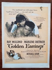 Vintage Druck Werbung Film goldener Ohrring Marlene Dietrich Foto Deko 1947 - Bild 1 von 1