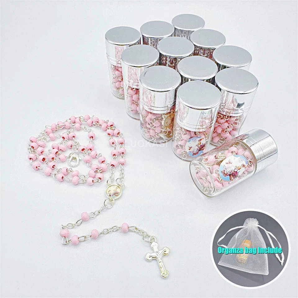 Collar rosario de madera rosa de EE. UU. 4/12 piezas en tarro de vidrio con tapa de plata regalos para baby shower Foto 1 de 4