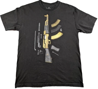 Camiseta Mafioso Desmantelada Rifle Corona Manga Corta Negra Talla Grande Y2K Urbana Foto 1 de 4