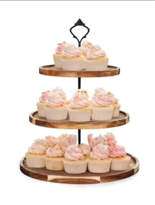 Wooden Cupcake Stand Large 3 Tier Serving Tray, Rustic Dessert Display Stands - Picture 1 of 6
