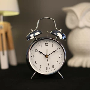 New Electronic Alarm Clock Nostalgia Chrome 12Cm Double Bell - Picture 1 of 5