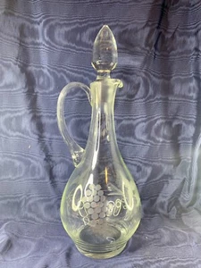 vintage clear glass floral etched liquor decanter whiskey With glass stopper - Picture 1 of 12