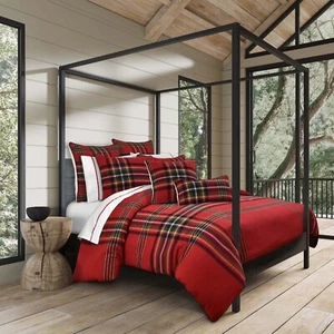 Andrew Plaid Red Queen 3 Piece Cotton Duvet Cover Set By J Queen - Picture 1 of 5