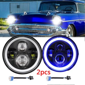 2x Fit CHEVROLET BEL AIR 1953 1954 1955 56 1957 7'' LED Headlights Blue HALO DRL - Picture 1 of 14