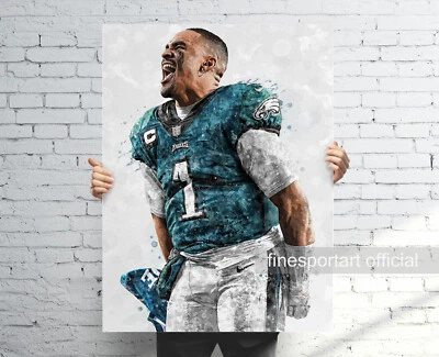 FINESPORTSART Jalen Hurts Philadelphia Eagles Poster, Canvas, Football print, Sports wall art