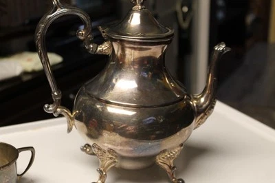 Té/café vintage 3 piezas plata con sello en cobre y azucarero/crema Foto 1 de 4