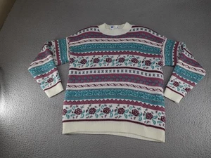 Vintage Cape Cod Sweater Womens Large White Floral Fair Isle Nordic USA 90s - Picture 1 of 11