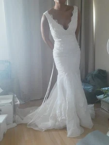 Ivory White Fishtail Wedding Dress Size 8 - Picture 1 of 20
