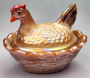Mini gallina su nido vintage Boyd vetro ambra iridescente carnevale tuffo salina - Foto 1 di 9
