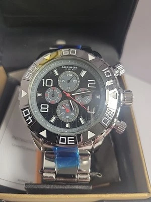 Мужские часы с хронографом Akribos XXIV AK814TTB красный акцентный циферблат серебристые черные - Изображение 1 из 4