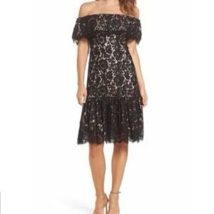 Vestido Eliza J- Negro y Crema Encaje Hombro Talla 10 - Imagen 1 de 9