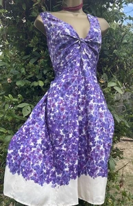 Kew JIGSAW Purple Ditsy Floral Pure Silk Floral Fit & Flare Dress SuK 8 - Picture 1 of 24