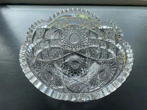 "Antiguo frutero vintage de cristal corte americano de 8"" diseño de estrellas dientes de sierra" - Imagen 1 de 18