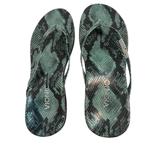 New Vionic Snake Print Teal Flip Flops Thong Sandals Comfortable Arch Support 8 - Picture 1 of 6