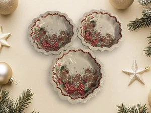 New Pioneer Woman Christmas Bowl Lot Gingerbread & Bows 8” Paper 3 Packs Of 12 - Picture 1 of 6