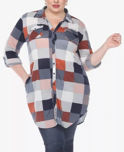 White Mark Women's Top Plus Sz 1X Size Plaid Tunic Shirt - Picture 1 of 3