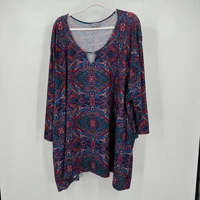 Catherines Womens Lagenlook Boho Tunic Top Size 5X Moody Paisley Art Nouveau - Image 1 of 4