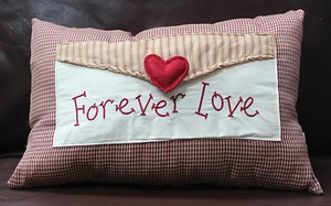 Decorative Embroidered Envelope Pillow Country Checker Forever Love Cotton Blend - Picture 1 of 2