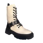 Womens Military Combat Strap Lace Up Chunky Heel Ladies Faux Leather Ankle Boots