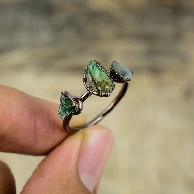 Green Tourmaline Rough Electroformed Adjustable Ring Size Adjustable Copper - Image 1 of 4