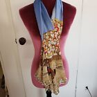 Women's Long Silk Rectangle scarf with Rodeo Scene Blue/Tan Beaded Sequins