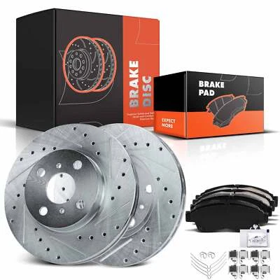 Rotores de freno delanteros perforados y pastillas de freno para Toyota Corolla Geo Prizm 1993-1997 Foto 1 de 4