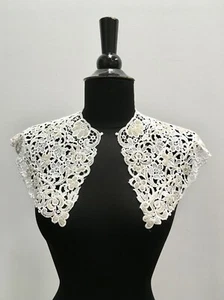 Guipure Lace Beaded Collar Vtg 1980 White w/Silver Rocaille Beads, AB Stones - Picture 1 of 13
