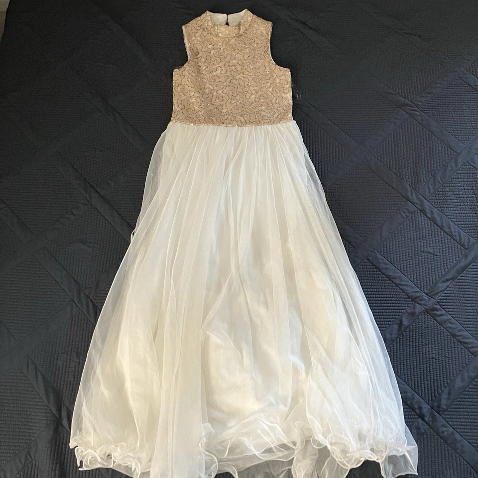 Vestido de fiesta formal Speechless para niños oro rosa y blanco niñas talla 16 lentejuelas Foto 1 de 4