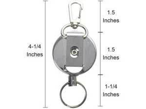 Silver Retractable Key Fob w/ Belt Clip - 60cm Steel Cord for ID Badge - Picture 1 of 12