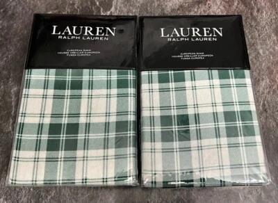 Lauren Ralph Lauren Flannel Ulster Plaid Euro Sham Set Of 2 King Green New - Image 1 of 4