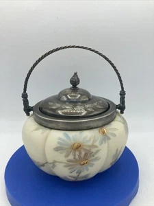 Antique Mt. Washington Melon Biscuit Jar Silver Plate Periwinkle Daisy Victorian - Picture 1 of 22