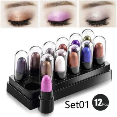 12 Colors Eyeshadow Pencil Set  Waterproof Long Lasting Shimmer Eye Shadow Pen - Image 1 of 4