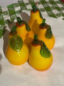 Glass Pear Blown Glass Art Glass Set of  5 Murano Style  4" Tall Vintage - Picture 1 of 5