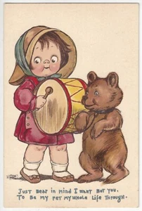 Niño ilustrado, tambor y oso de peluche 1910 - Raphael Tuck & Sons - postal antigua - Imagen 1 de 2