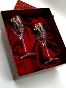 Vintage Crystal Doulton Two Sherry Wine Glasses Hellene Boxed - Picture 1 of 11