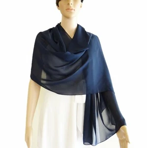 Navy Blue Shawl. Chiffon Long Scarf. Navy Blue Wrap Scarf. Soft Chiffon Shawl. - Picture 1 of 6