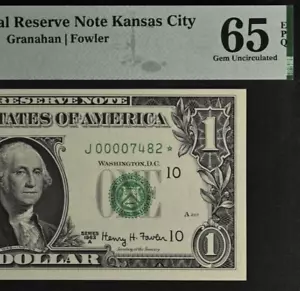 1963A $1 FRN Kansas City Star PMG 65EPQ gem low serial number star 00007482* - Picture 1 of 3