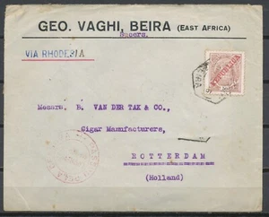 BEIRA (Africa orientale) 1916 ""VIA RHODESIA"" CENSURA LAURENZO MARQUES' ROTTERDAM - Foto 1 di 2