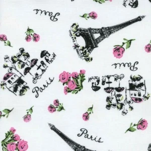 Tela de algodón rosa Torre Eiffel 21"L x 45"W Paris L'Amour de la Vie La Tour - Imagen 1 de 2