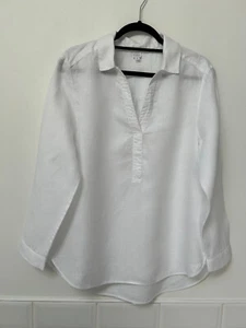 JOHN LEWIS White 100% Linen Collared Pullover Loose Fit Shirt UK12 - Picture 1 of 10