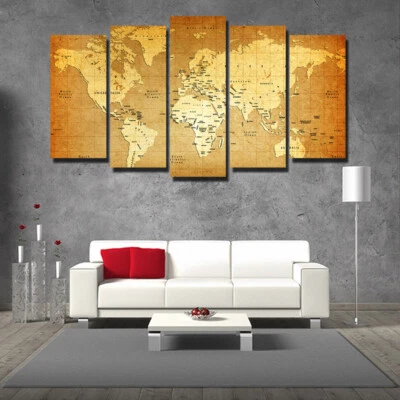World Map Set Of 5 Pcs Puzzle Thin Canvas Poster Art Home Bar Wall Decor 07 - Image 1 of 4